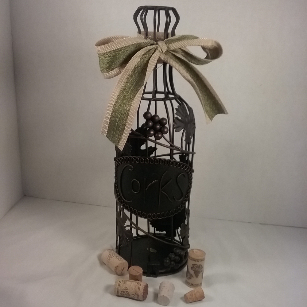 Bronze Metal Cagged Wine Cork Holder Grapes